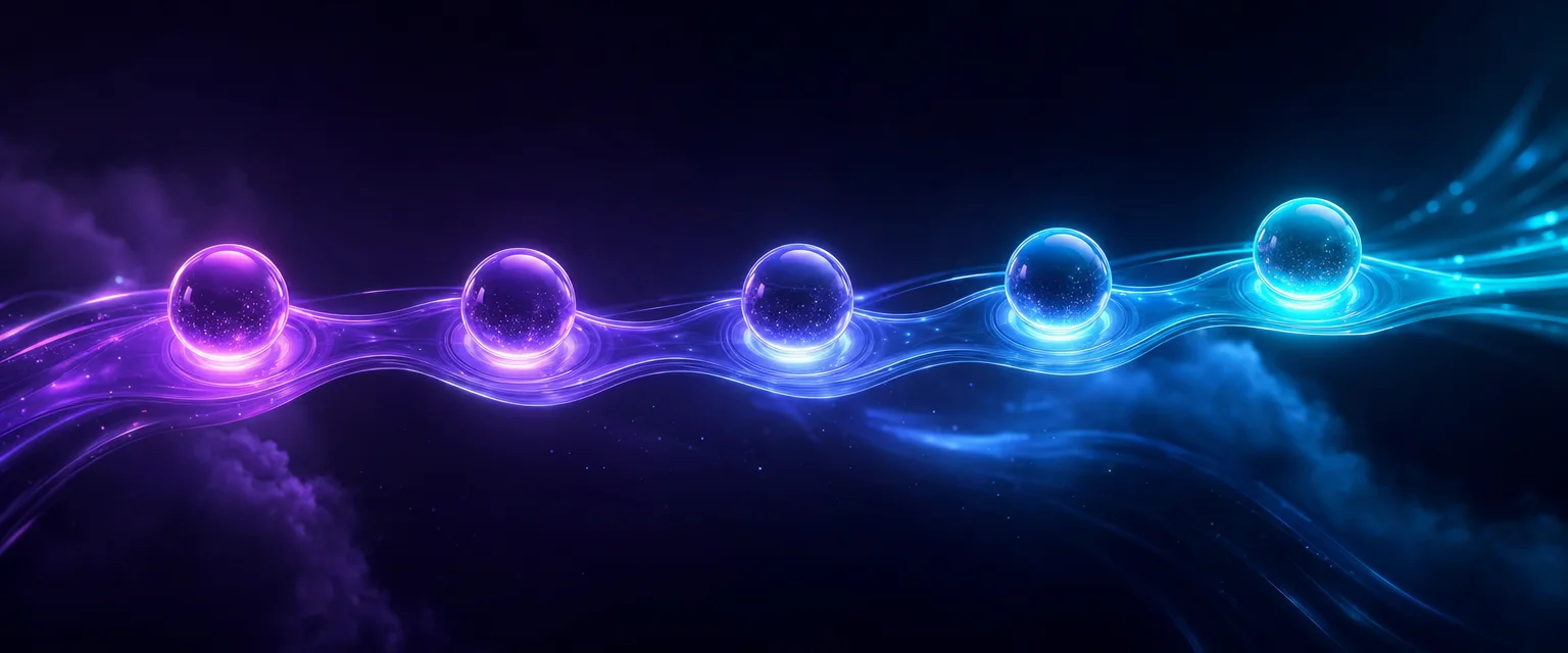 Abstract violet and cyan render of a flowing pathway of waypoints, representing the Rivano process