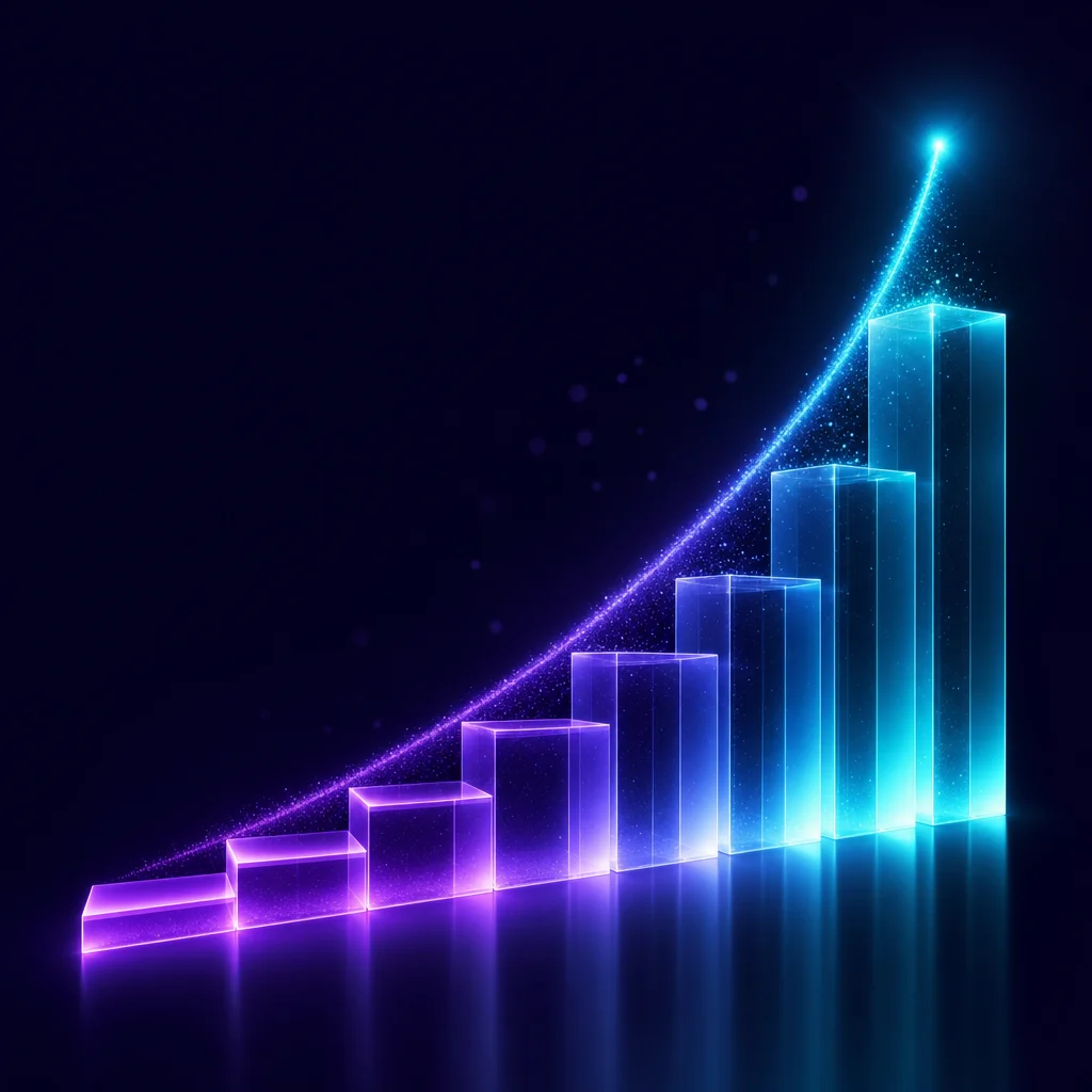 Abstract render of ascending steps and a rising curve, representing scaling Meta ad spend