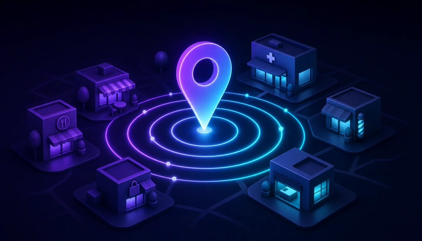 Local & service — abstract violet and cyan visual